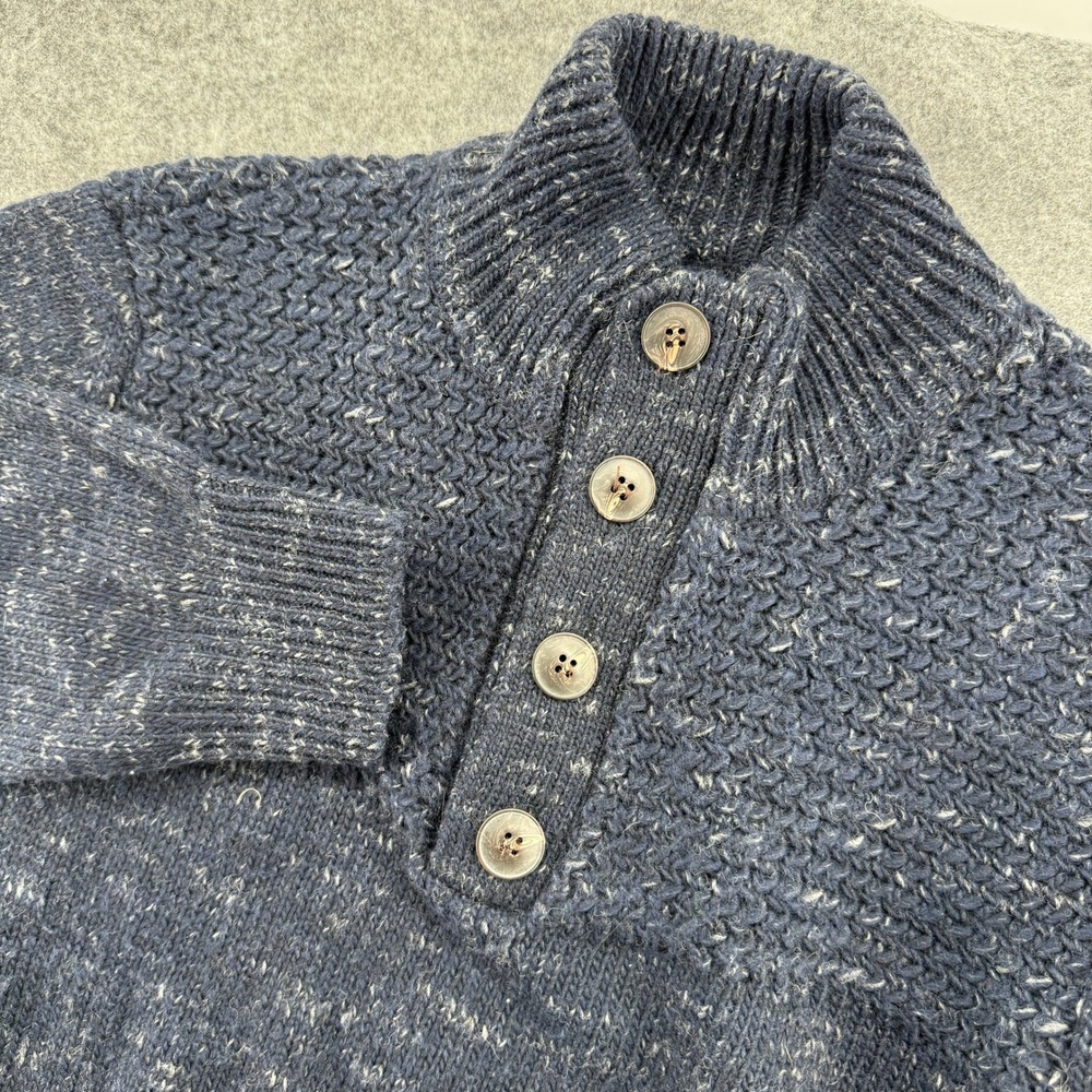 Paolo Mondo Mock Neck Button Sweater Mens Medium Navy Blue Marled Textured Knit